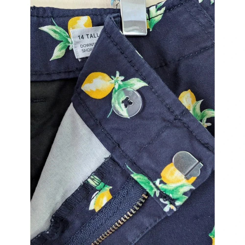 Gap Womens Navy Blue Lemon‎ Print Downtown Khaki Shorts 14 Tall Summer Preppy